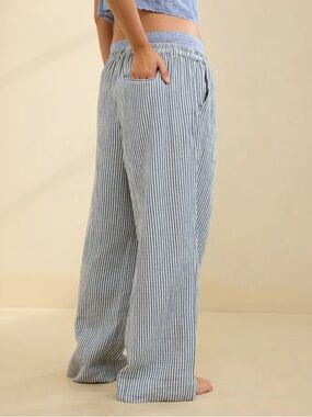 aerie Blue & White Striped Wide-Leg Lounge Pants